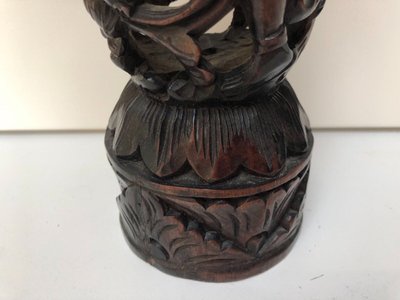 Ironwood candlestick, 19th century, China/Indochina, decorated with figures