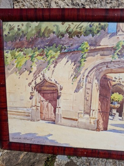 Vue Du Musée De Cluny Watercolor signed Rabel