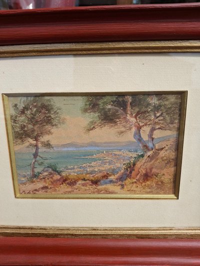 Aquarelle Vue De Nice, Côte d'Azur Signed