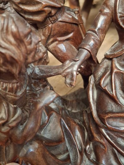 La diseuse de bonne aventure groupe en bois sculpté XIXe