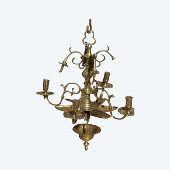 Jewish Shabbat lamp, Judenstern chandelier in bronze XVII th XVIII th.