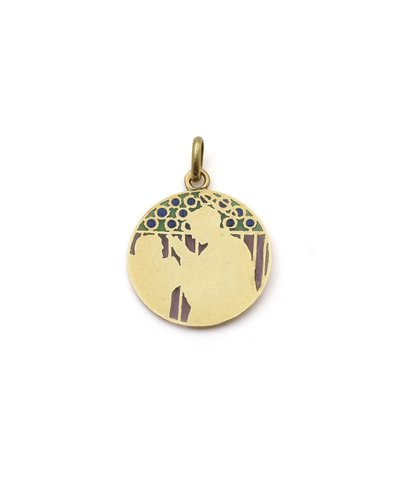 Anhänger „Saint Louis de Gonzague“ aus 18 Karat Gold, religiöse Medaille, Plique-à-jour-Emaille