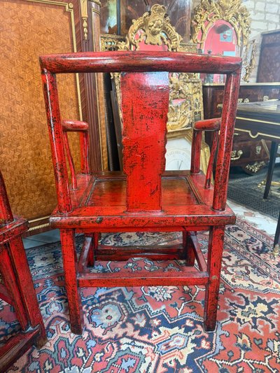 PAIRE DE FAUTEUILS CHINOIS LAQUE 