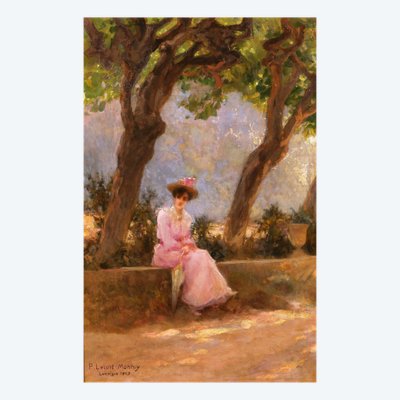 Paul Lecuit-Monroy 1858-1926 Woman sitting under the trees, painting, 1903 Toulon impressionism