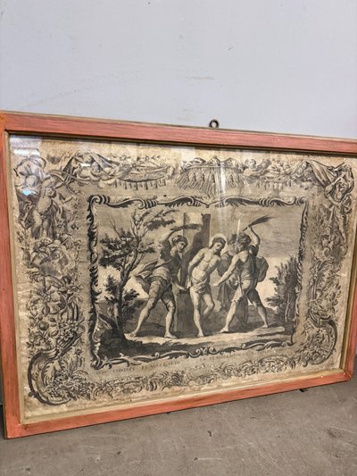 Antica incisione acquaforte flagellazione di Cristo XVI sec, 89x65cm