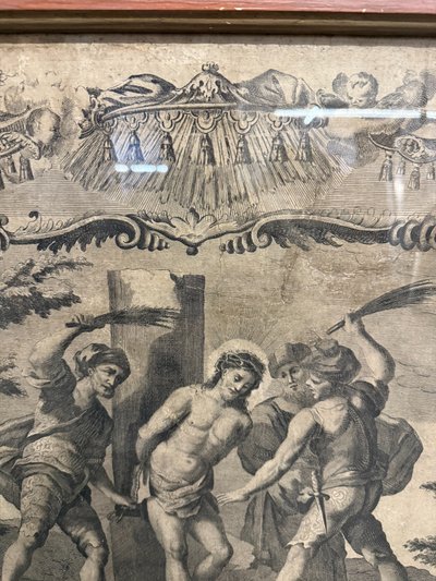 Antica incisione acquaforte flagellazione di Cristo XVI sec, 89x65cm