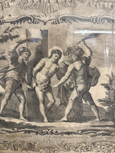 Antica incisione acquaforte flagellazione di Cristo XVI sec, 89x65cm