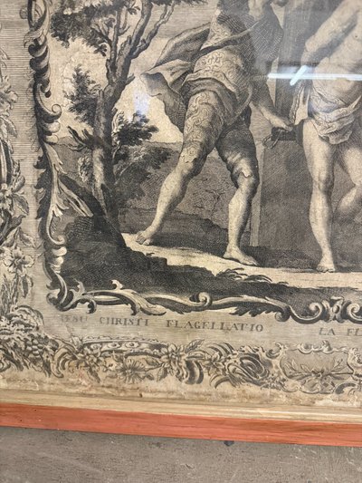 Antica incisione acquaforte flagellazione di Cristo XVI sec, 89x65cm