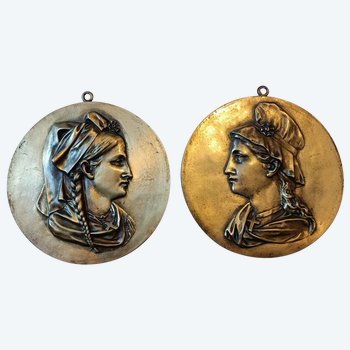 Pair of medallions - Bronze - Alsace and Lorraine - Late 19th century