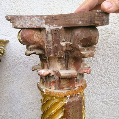 Pair of gilded and carved wood columns, 17th century
