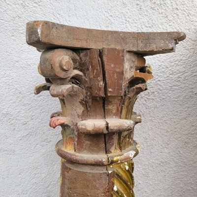 Pair of gilded and carved wood columns, 17th century