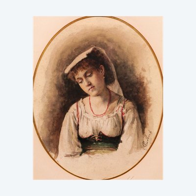 Alexander RUDBECK 1829-1908 Portrait de femme italienne, dessin, Suède tableau Italie suèdois