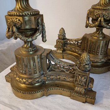 Pair of andirons - Louis XVI - Bronze - Late 19th century
