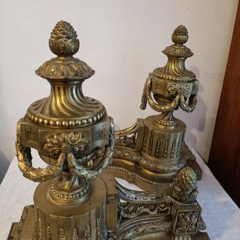 Pair of andirons - Louis XVI - Bronze - Late 19th century