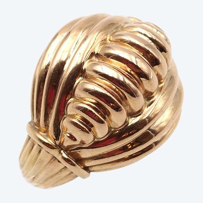 Anello a cupola godrons in oro 18k, anello cocktail, anello retrò, anello carro armato