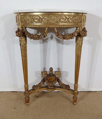  Console d’appui Demi-lune en Marbre et Bois doré, Louis XVI – Milieu XIXe 