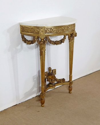  Console d’appui Demi-lune en Marbre et Bois doré, Louis XVI – Milieu XIXe 