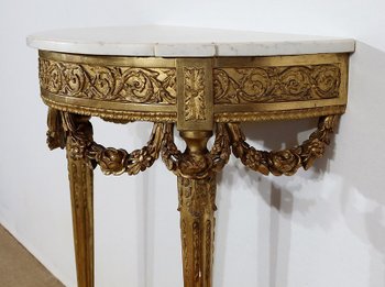  Console d’appui Demi-lune en Marbre et Bois doré, Louis XVI – Milieu XIXe 