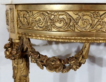  Console d’appui Demi-lune en Marbre et Bois doré, Louis XVI – Milieu XIXe 
