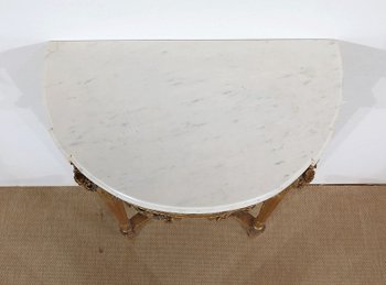  Console d’appui Demi-lune en Marbre et Bois doré, Louis XVI – Milieu XIXe 