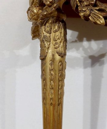  Console d’appui Demi-lune en Marbre et Bois doré, Louis XVI – Milieu XIXe 