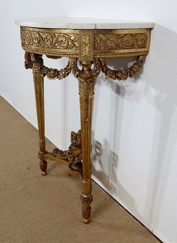  Console d’appui Demi-lune en Marbre et Bois doré, Louis XVI – Milieu XIXe 