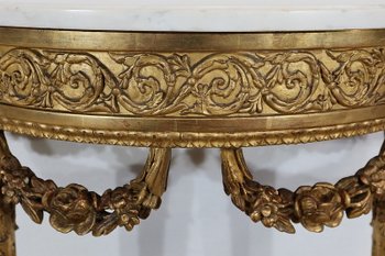  Console d’appui Demi-lune en Marbre et Bois doré, Louis XVI – Milieu XIXe 