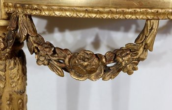  Console d’appui Demi-lune en Marbre et Bois doré, Louis XVI – Milieu XIXe 