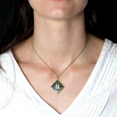 Pendentif jade or caractère chinois