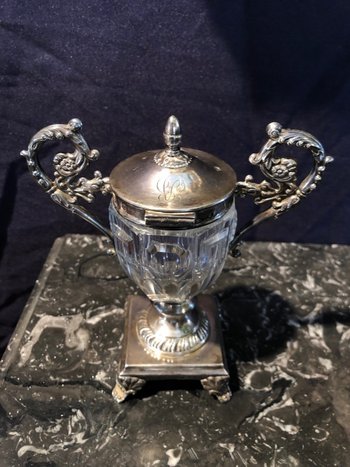 Senftopf - Sterlingsilber - Kristall - Punze des alten Mannes - M.O. Veyrat