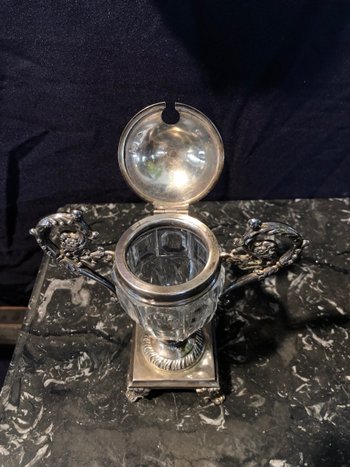 Senftopf - Sterlingsilber - Kristall - Punze des alten Mannes - M.O. Veyrat