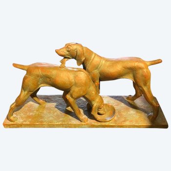 Terracotta sculpture - Braques de Weimar - André Becquerel - 20th century