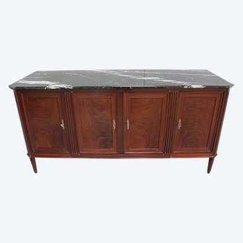 Credenza Luigi XVI in mogano cubano e marmo fiammato - XVIII