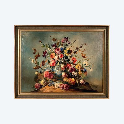 Natura morta con bouquet di fiori, olio su tela, inizio XX secolo