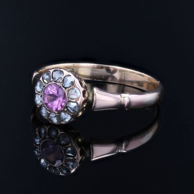 Bague ancienne saphir rose et diamants taillés en rose