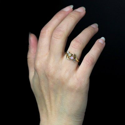 Bague toi et moi perle fine saphir rose et diamants