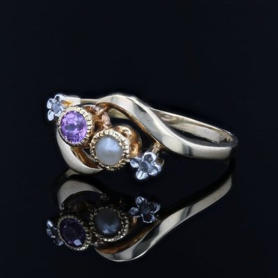 Bague toi et moi perle fine saphir rose et diamants