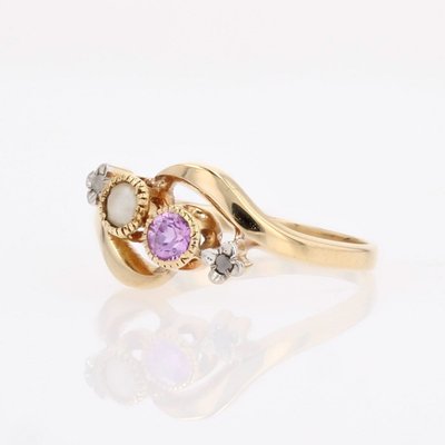 Bague toi et moi perle fine saphir rose et diamants