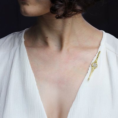 Alte Brosche mit Barrett aus feiner Perle und Diamanten