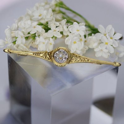 Alte Brosche mit Barrett aus feiner Perle und Diamanten