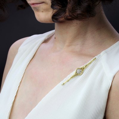 Alte Brosche mit Barrett aus feiner Perle und Diamanten