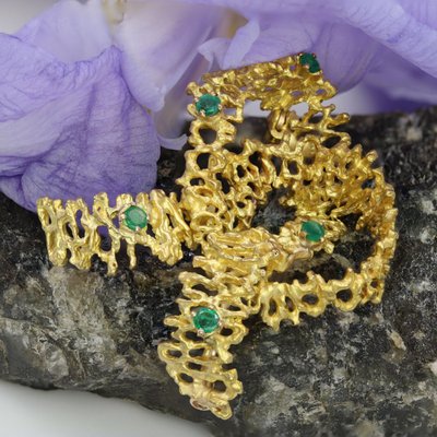 Broche noeud émeraudes or jaune rétro