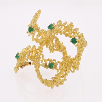 Broche noeud émeraudes or jaune rétro
