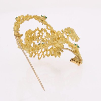 Broche noeud émeraudes or jaune rétro