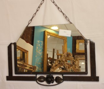 Miroir Ancien Fer Forgé 1920 59 X 38 Cm