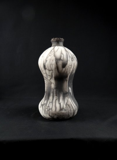 Contemporary Raku stoneware bottle vase signed Kamel Boubekeur 2018