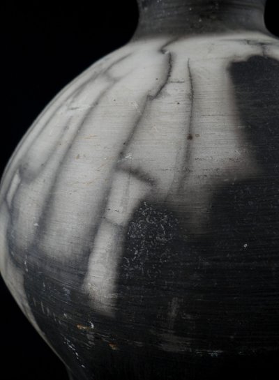Contemporary Raku stoneware bottle vase signed Kamel Boubekeur 2018