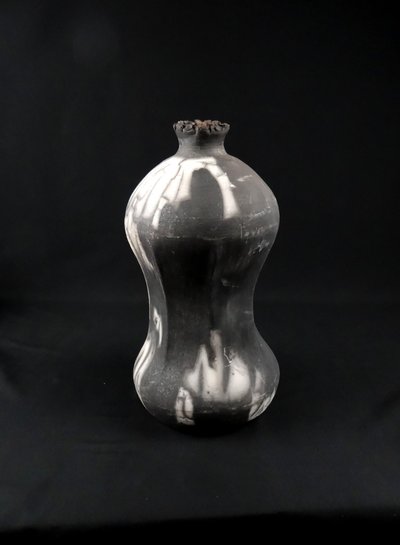 Contemporary Raku stoneware bottle vase signed Kamel Boubekeur 2018