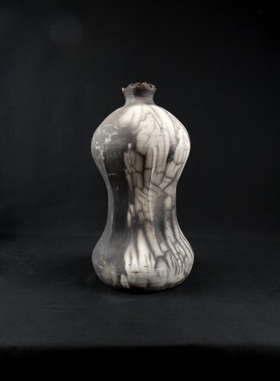 Contemporary Raku stoneware bottle vase signed Kamel Boubekeur 2018