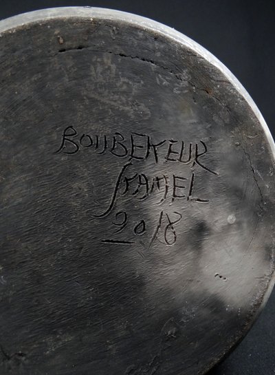 Contemporary Raku stoneware bottle vase signed Kamel Boubekeur 2018